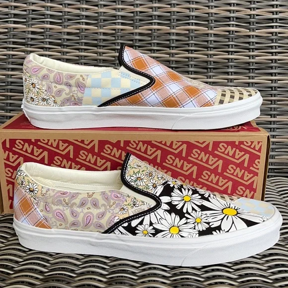 Vans‎ Classic Slip-On Meadow Patchwork Multi True White Sneakers Mens 9.5 NIB Vans Classic Slip-On Meadow Patchwork Multi True White  main image 3